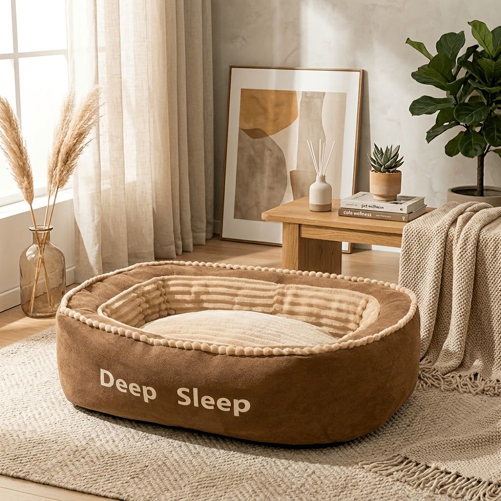 Memory Foam Dog Sofa Bed with Oval Orthopedic Design, Removable Washable Cushion and Non-Slip Bottom, Brown Pet Lounger in M, L and XL