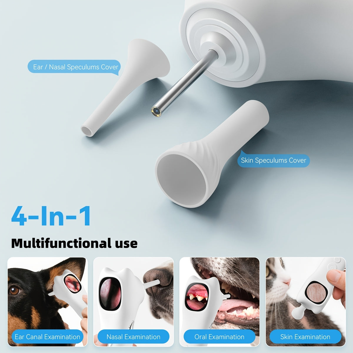 Pet Ear Inspection Camera for Dogs and Cats, 1080P HD with 4X Zoom, USB Rechargeable 4-in-1 Viewer and 12 Extra Inspection Tips for Home Care