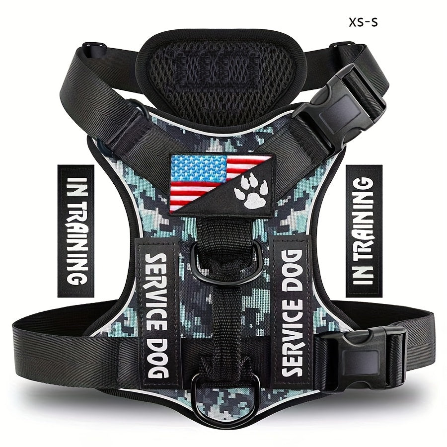 Dog Harness Vest with 5 Patches, Adjustable Reflective Oxford Walking Gear with Soft Mesh Lining for Small Medium Large Dogs, XS to XL