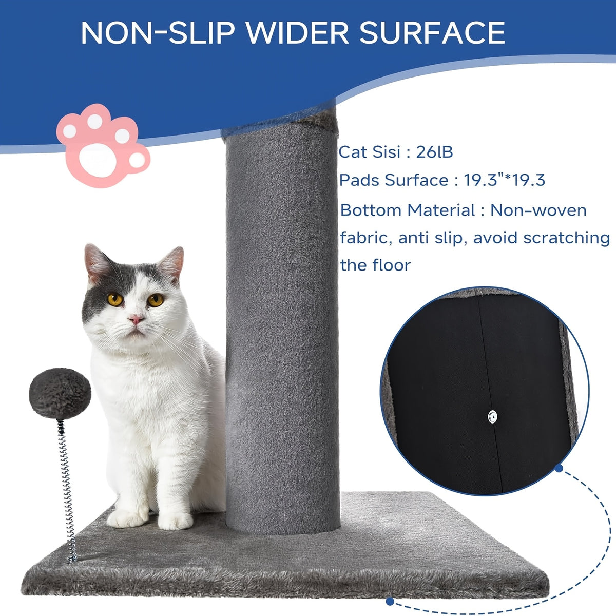 Thick Cat Scratching Post for Large Cats, 41.73-Inch Tall Hardwood Scratcher with 5.7-Inch Column, Heavy Base and Replaceable Toy Balls, Gray