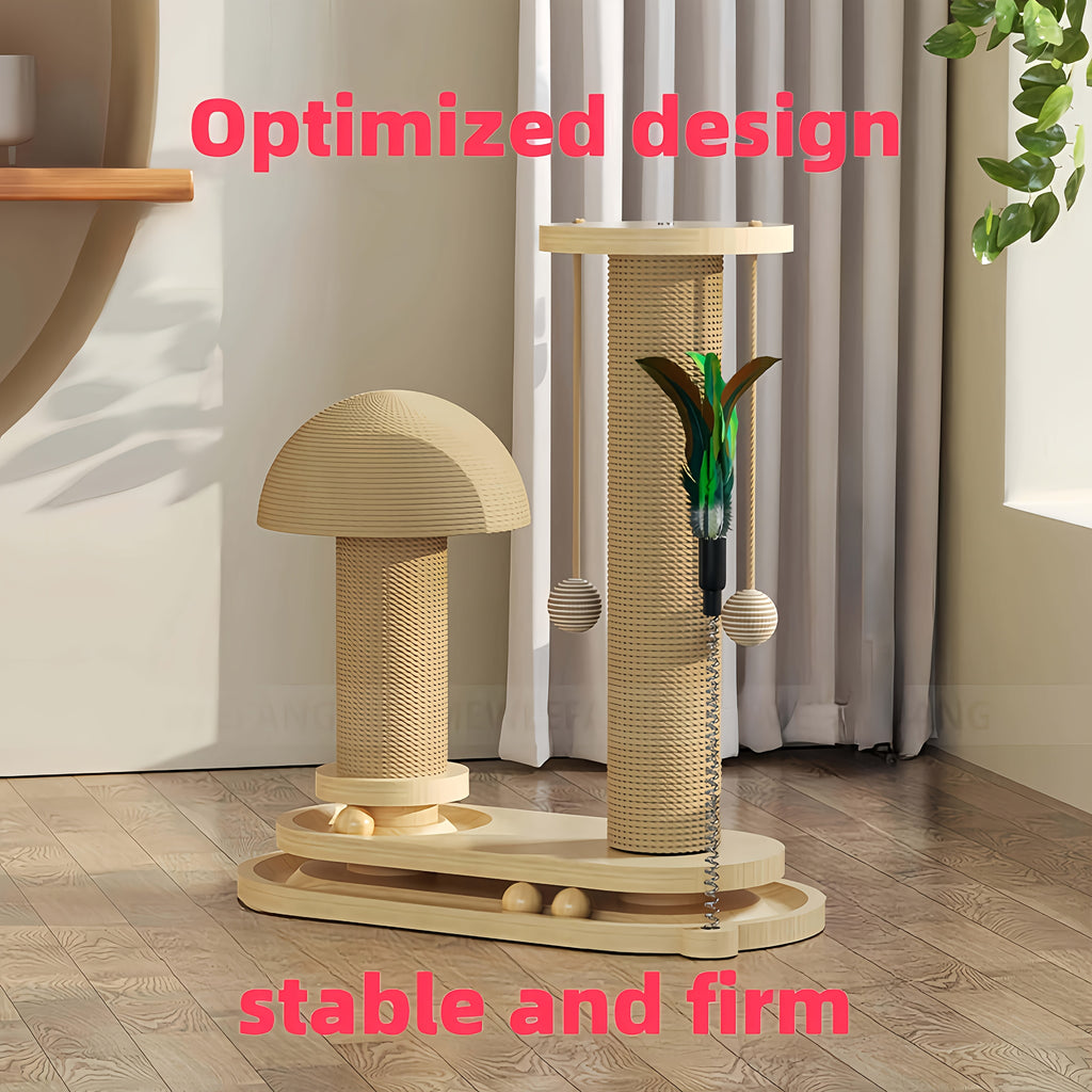 Vertical Sisal Cat Scratching Post with Solid Wood Climbing Frame, Space-Saving Indoor Cat Furniture for Scratching and Everyday Play