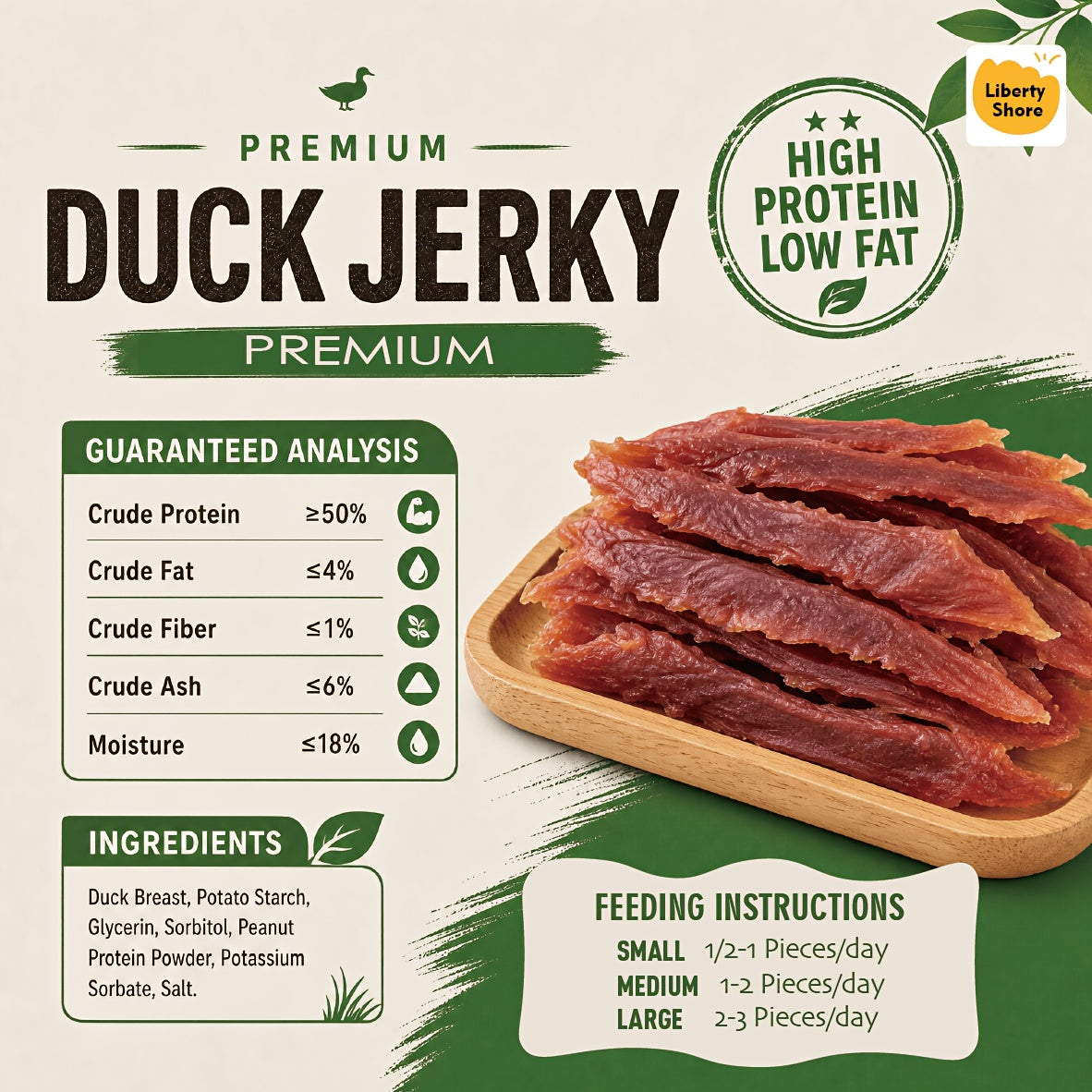 Duck Jerky Strips for Dogs, Dehydrated Duck Meat Treats in 200g, 300g and 900g Options for Supervised Training Rewards and Everyday Snack Time