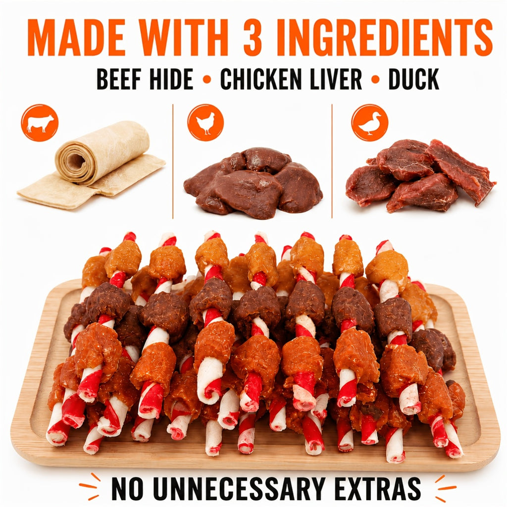 Mixed Dog Treat Combo Packs with Chicken and Duck, Beef Stick and Skewer Options, Different Pack Sizes for Supervised Rewards and Snack Time