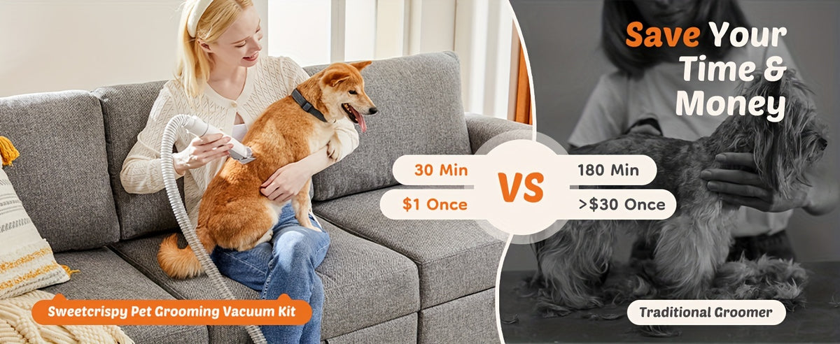Pet Hair Grooming Vacuum Kit, 5-in-1 Dog and Cat Clippers with 6 Guide Combs, Adjustable Suction and Brushes for At-Home Coat Care