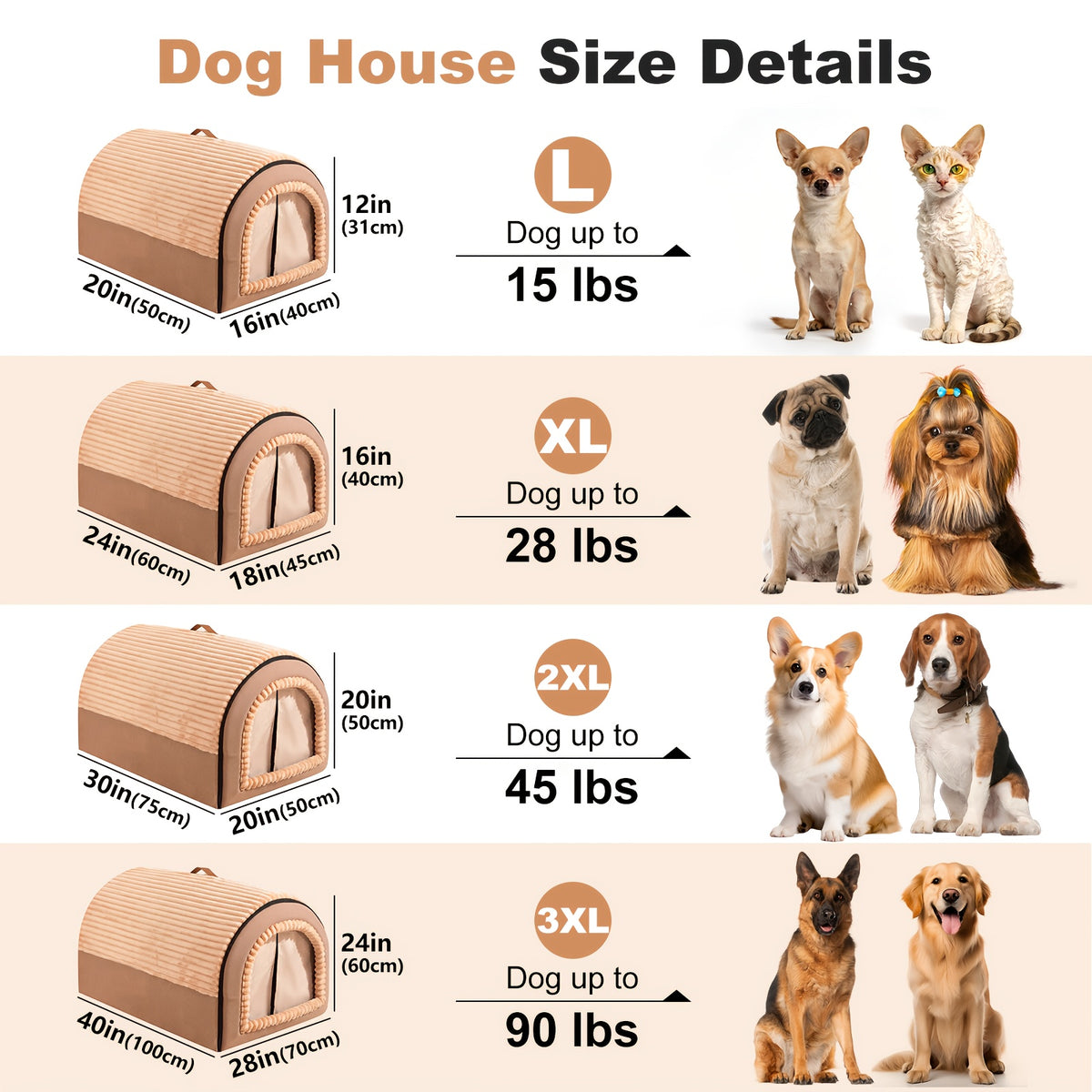 Foldable Indoor Dog House with Lid and Handle, 2-in-1 Brown Pet Tent Cave Bed with Soft Anti-Slip Washable Cushion for Dogs and Cats