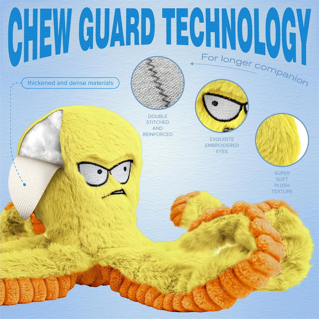Squeaky Octopus Dog Toy with Crinkle Sounds, Stuffed Interactive Toy for Gentle Tug and Supervised Indoor Play, Single, 2-Pack or 4-Pack Options