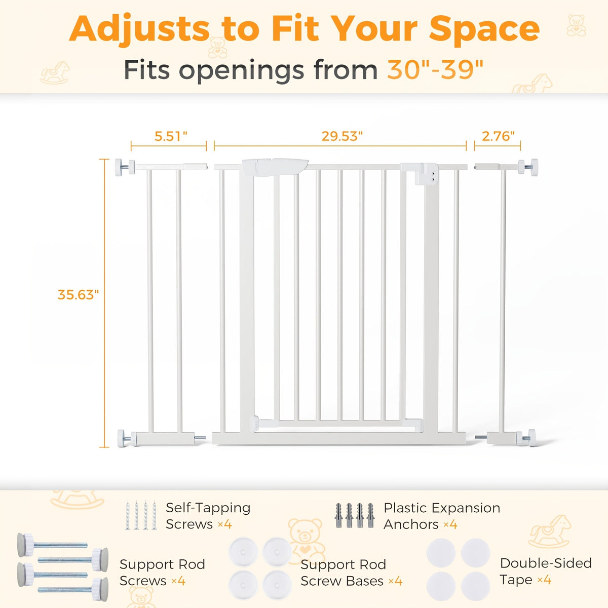 Auto Close Pet Gate in White, Pressure Mounted Walk Through Dog Barrier with Two-Way Swing, One-Hand Operation and Extensions for Doorways and Hallways