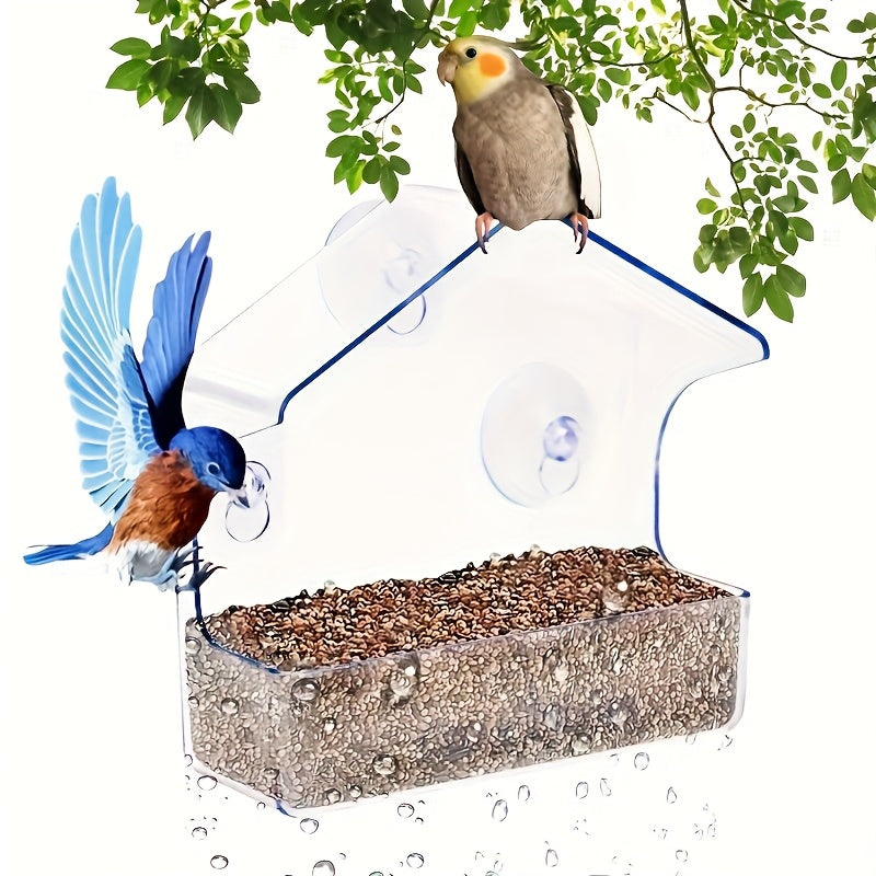 Window Bird Feeder with Removable Tray, Battery-Free Clear Acrylic Suction Cup Feeder for Outdoor Wild Bird Feeding and Close-Up Bird Watching at Home