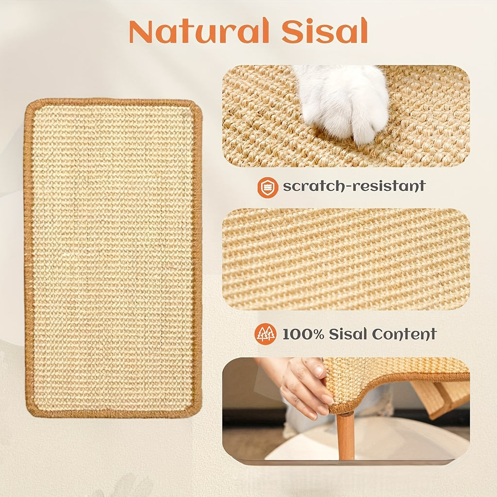 Sisal Cat Hammock Bed with Curved Wooden Frame, 2-in-1 Cat Scratcher Lounger in Small or Large for Indoor Scratching, Stretching and Napping