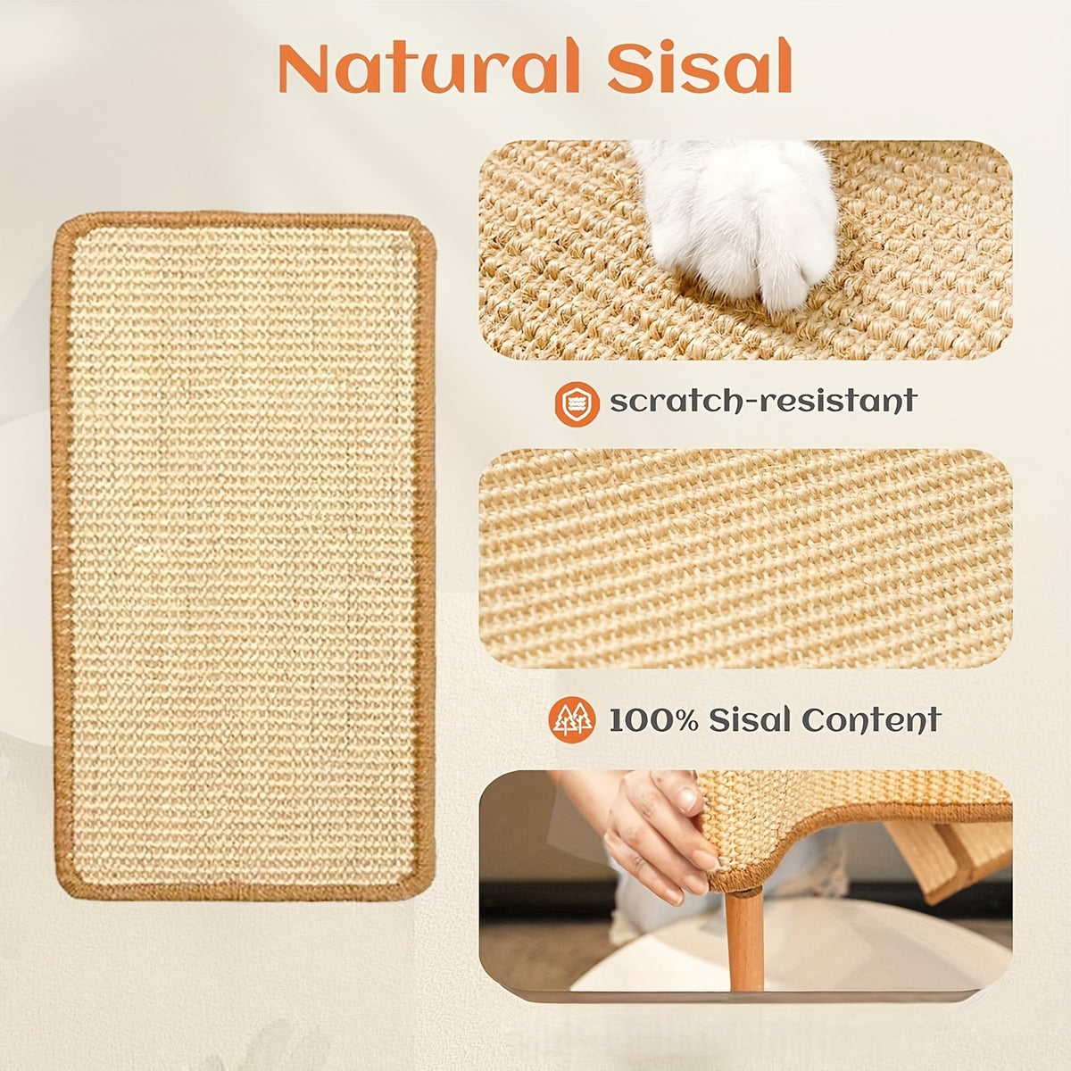 Sisal Cat Hammock Bed with Curved Wooden Frame, 2-in-1 Cat Scratcher Lounger in Small or Large for Indoor Scratching, Stretching and Napping