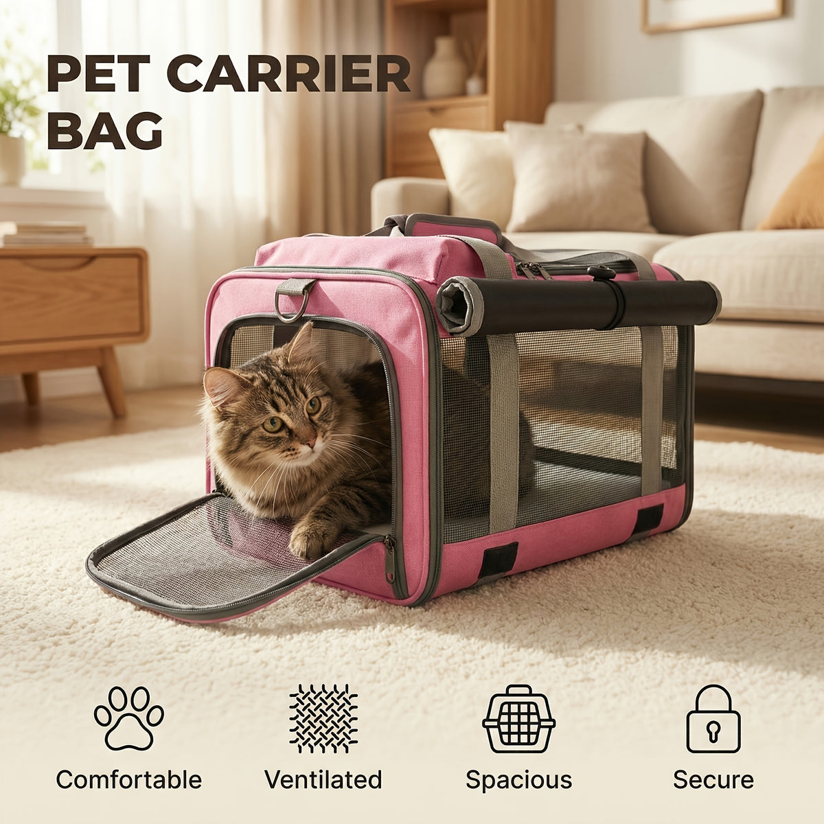 Soft Sided Pet Carrier for Cats and Small Dogs, Medium Grey Foldable Travel Bag with Breathable Design, Privacy Features and Zipper Closure