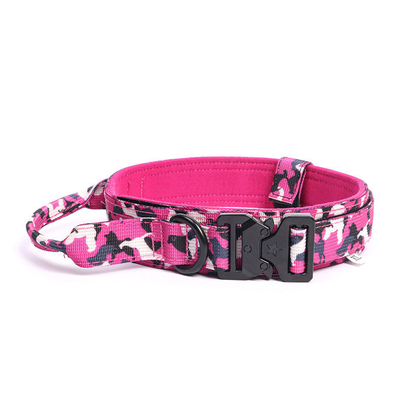 Wide Tactical Dog Collar 1.8 Inch with Control Handle, Quick-Release Metal Buckle and D-Ring, Nylon Walking and Training Collar for Medium and Large Dogs