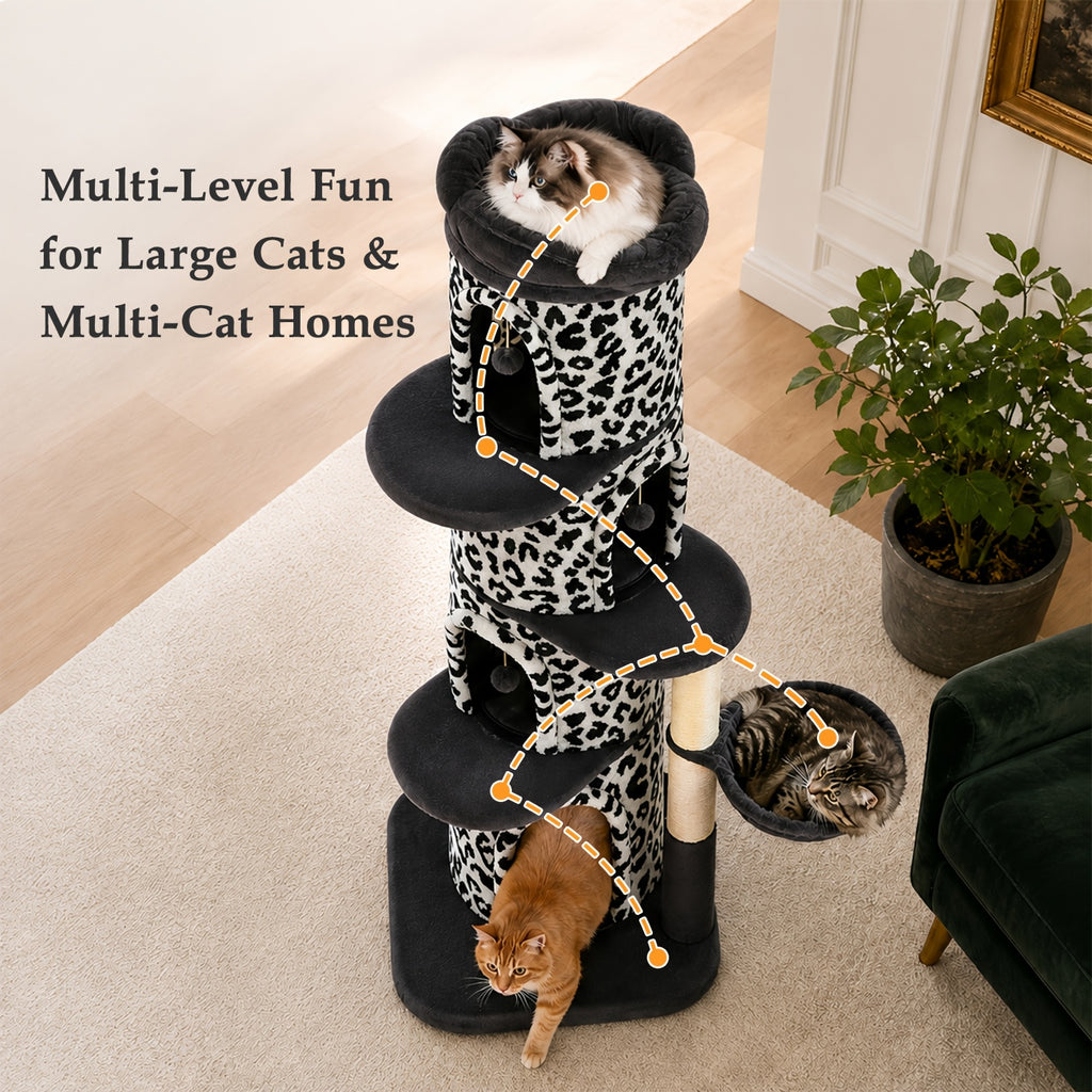 Forest Cat Tree Tower with Flower Top Perch, Indoor Climbing and Resting Furniture in 35.8, 56.3 or 68.5 Inch Height and Color Options