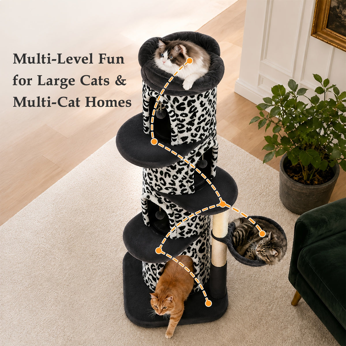 Forest Cat Tree Tower with Flower Top Perch, Indoor Climbing and Resting Furniture in 35.8, 56.3 or 68.5 Inch Height and Color Options