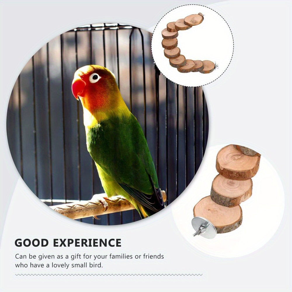 Bird Ladder with Wood Slice Platforms, 15-Inch Natural Wood Climbing Perch with Bolt-On Ends for Small Parrots and Parakeet Cage Activity