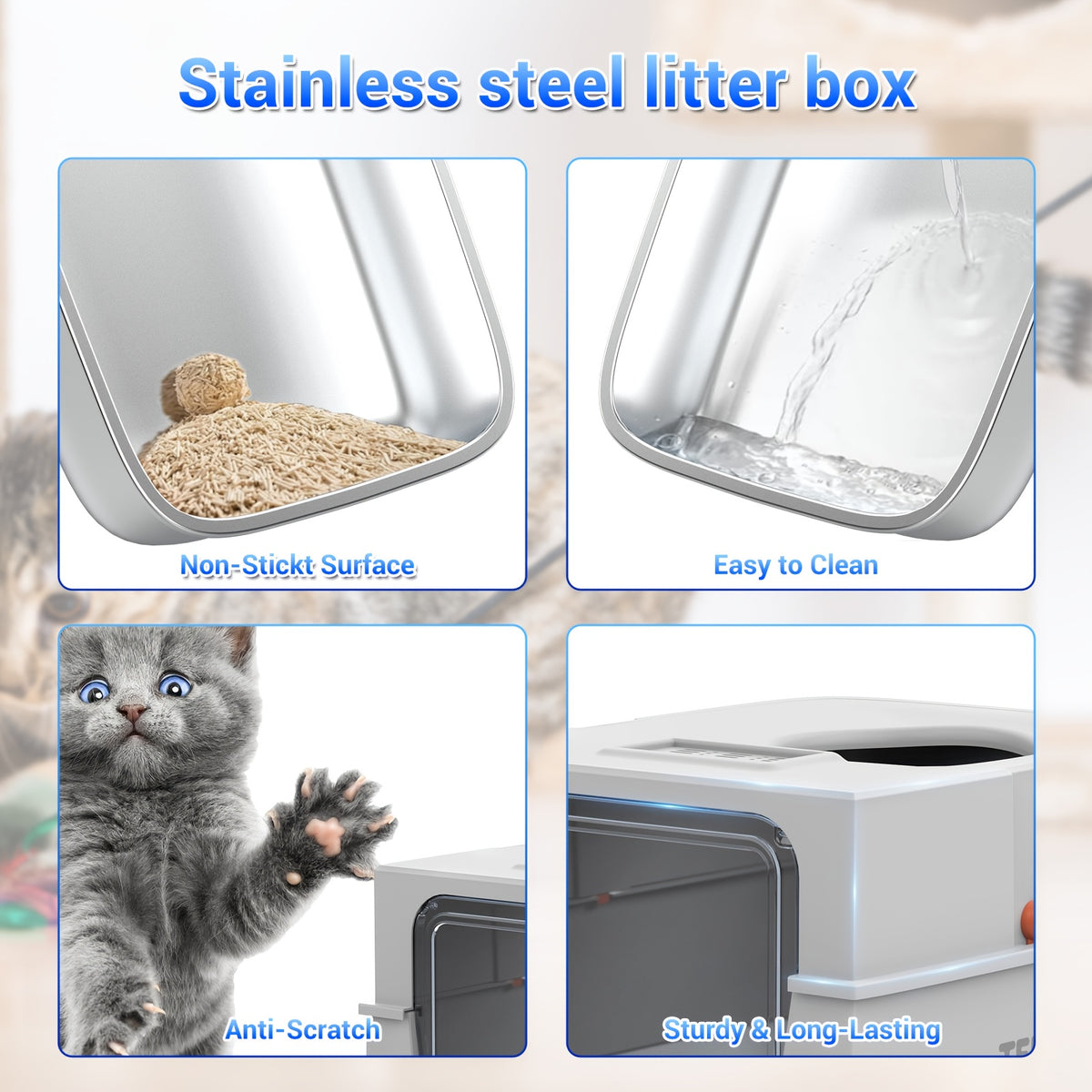 Modular Stainless Steel Cat Litter Box with Lid, Extra Large High-Sided Enclosed or Semi-Open Cat Toilet with Step, Mat and Scoop
