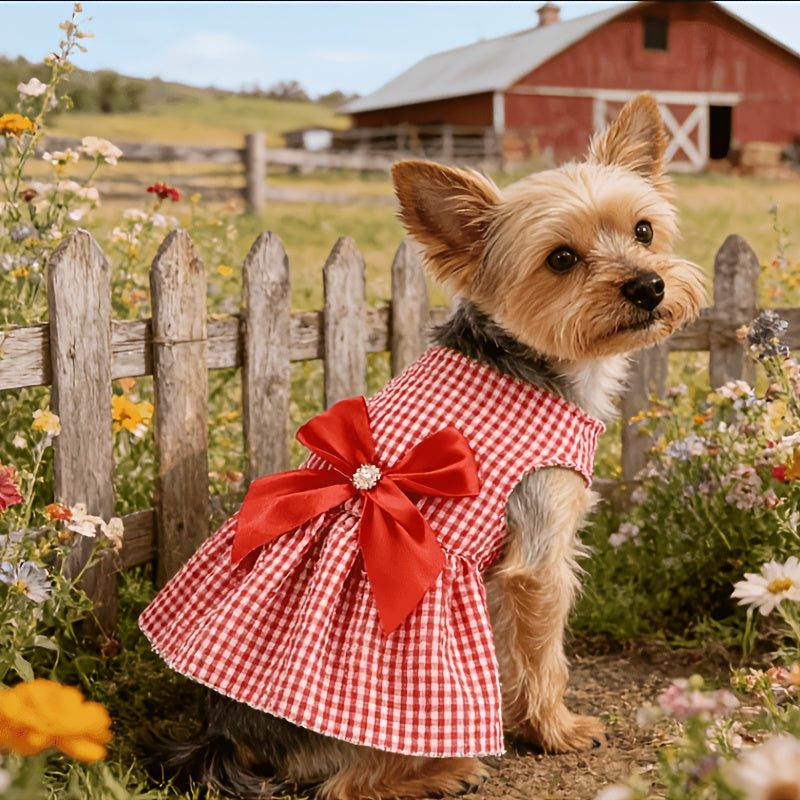 Striped Pet Dress Set, 5-Piece Bow Princess Dresses for Small and Medium Dogs and Cats, Five Colors for Dress-Up and Photos, XS–XXL