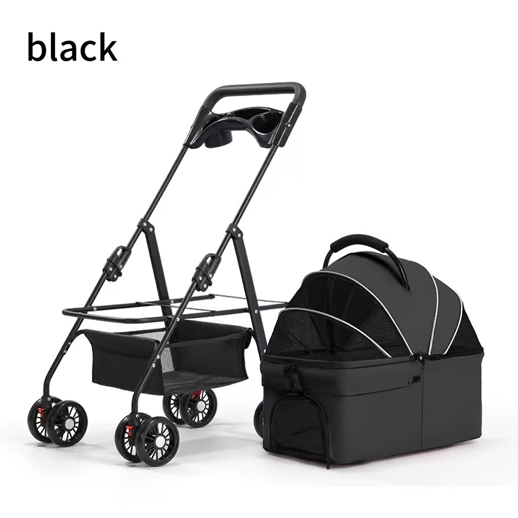 Pet Stroller with Detachable Carrier for Small and Medium Dogs and Cats, 3-in-1 Travel Pushchair for Everyday Outings in Grey, Black or Pink