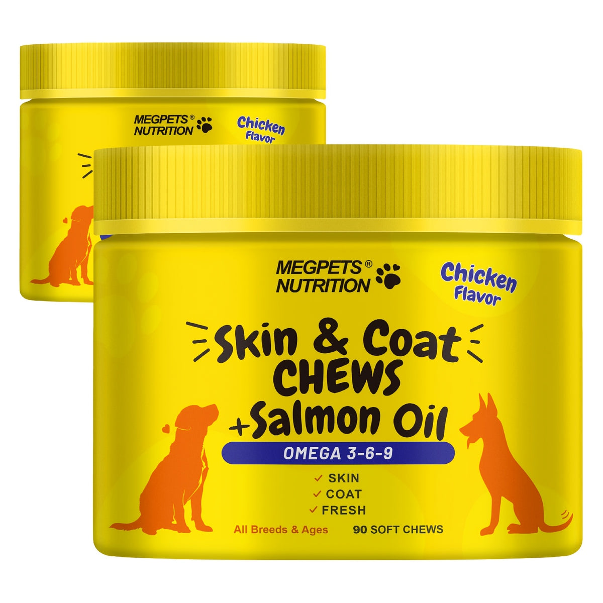 Omega 3 Dog Chews with Probiotics, 90 Count Skin and Coat Supplement for Canine Daily Care, Available in One, Two or Three Bottle Packs