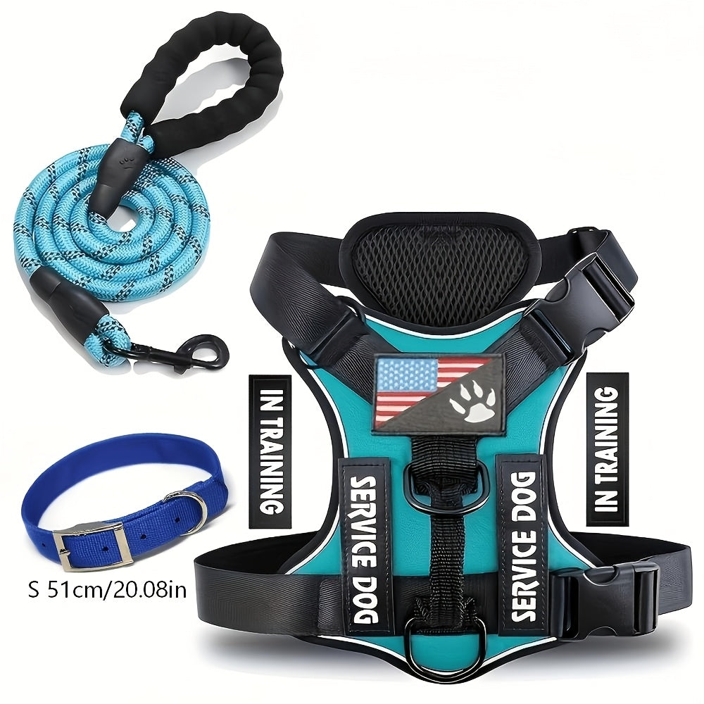 Reflective Dog Harness and Leash Set, 3-Piece Large Dog Walking Kit with Double-Layer Collar and Soft Handle for Daily Walks and Training