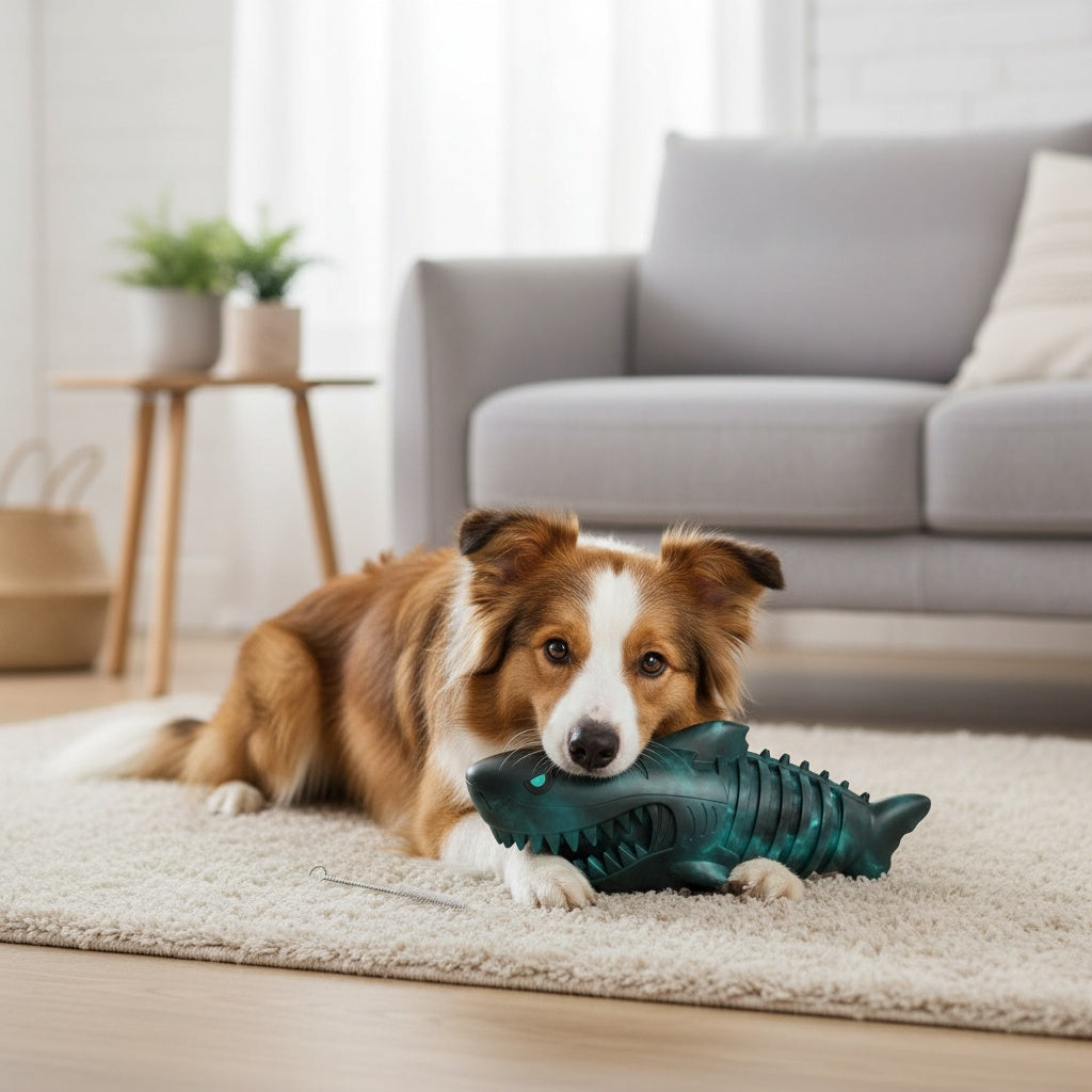 Shark Dog Chew Toy with Squeaker, Milk-Scented Natural Rubber in Large Black Blue Option for Medium and Large Dogs and Supervised Interactive Play