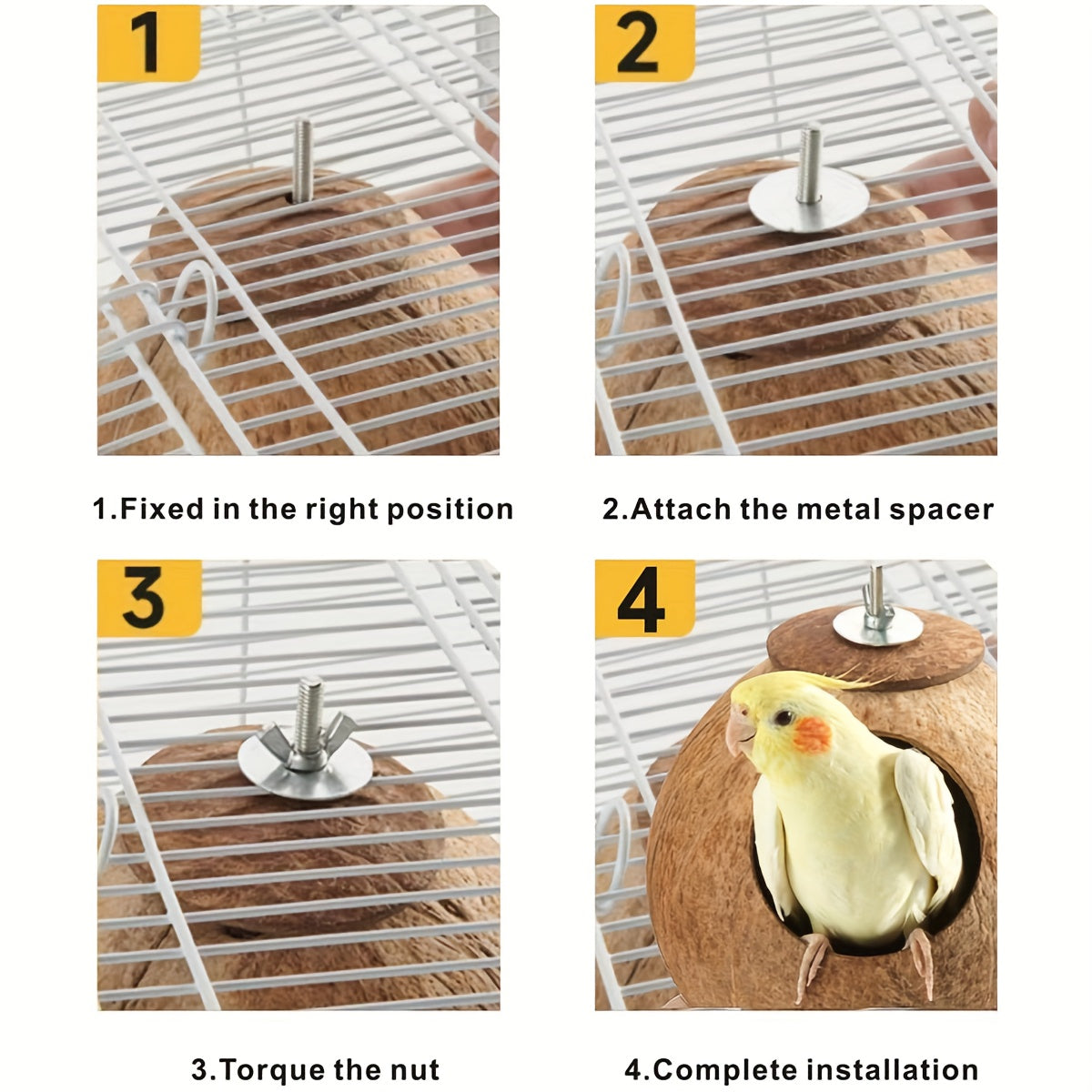 Coconut Shell Bird Nest 2 Pack with Hanging Ropes, Natural Bird Cage Hideaway Huts for Small Birds, Parakeet Cage Accessories and Decor