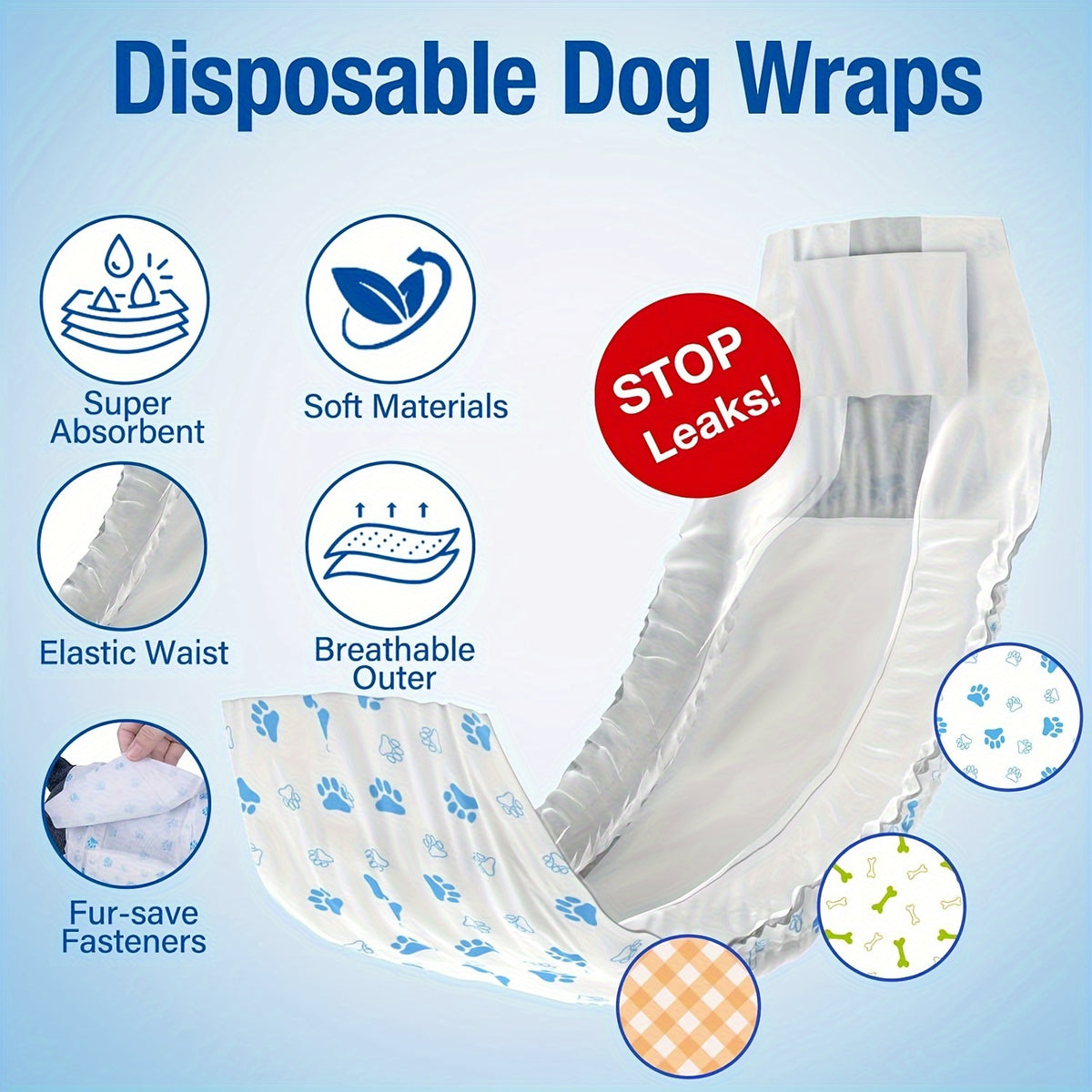 Disposable Dog Diapers 12 Pack with Adjustable Fasteners, Absorbent Male and Female S or M Options for Puppy Training, Senior Dog Accidents and Travel