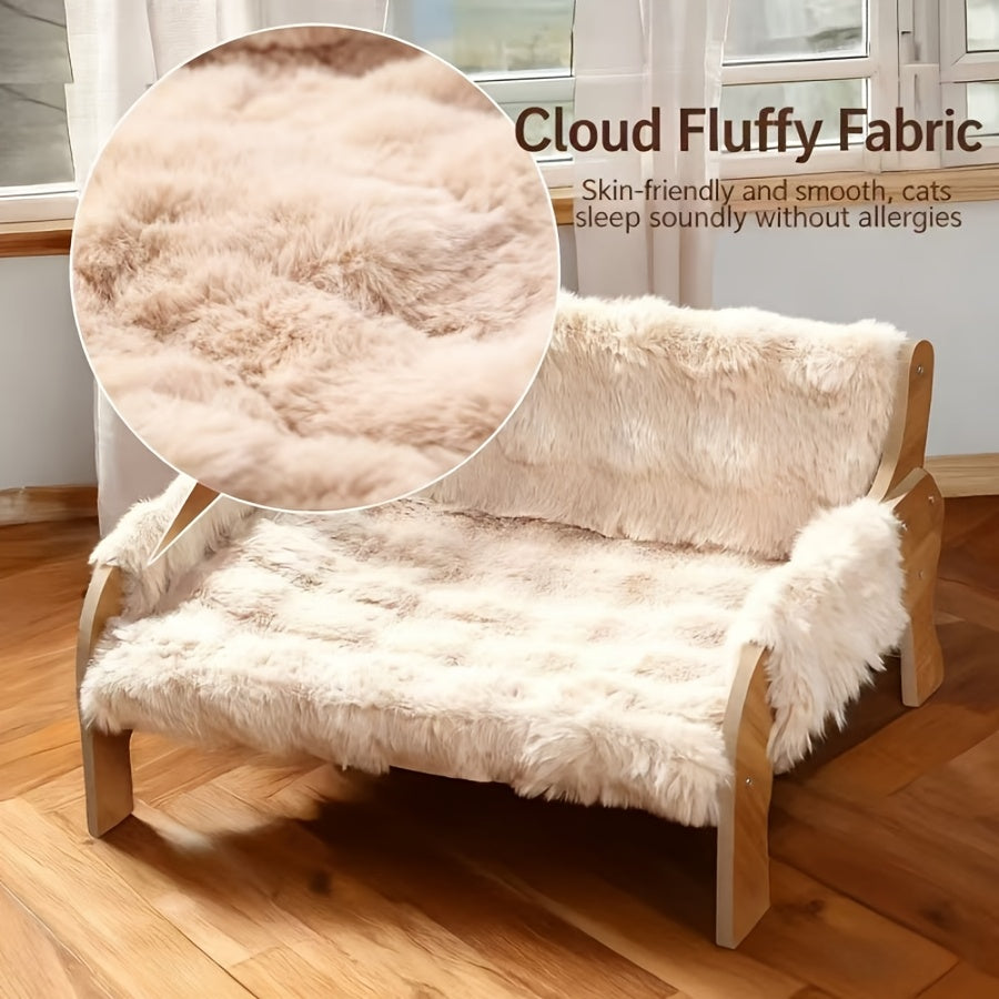 Plush Cat Sofa Bed with Elevated Design, Removable Washable Pet Lounger for Cats and Dogs, Brown Yellow or Grey for Everyday Indoor Rest