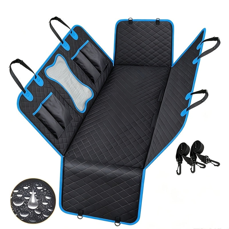 SUV Dog Car Seat Cover with Side Flaps, Non-Slip Pet Travel Hammock in Black or Blue for Seat Protection on Everyday Drives and Road Trips