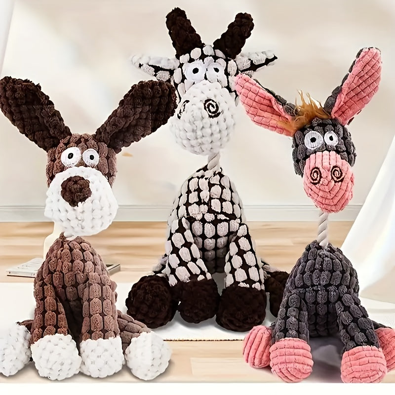 Plush Squeaky Dog Toys 6 Pack, Cute Animal Chew Toy Set with Corduroy Texture, Crocodile, Lion, Elephant, Dog, Donkey and Giraffe Shapes for Small and Medium Dogs