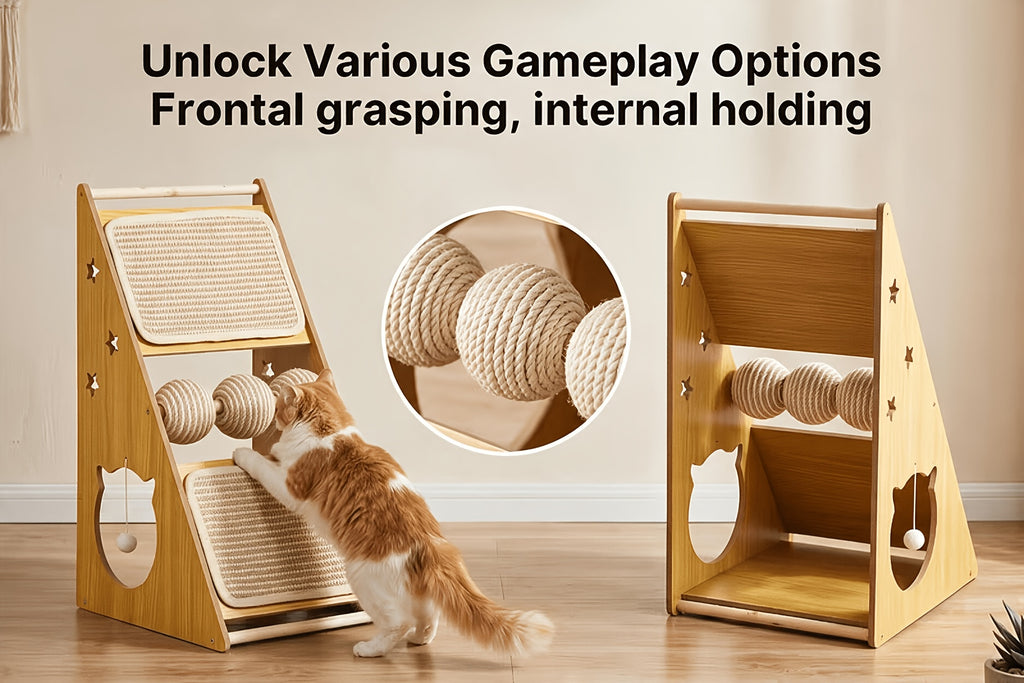 Vertical Cat Scratcher with Nest and 3 Sisal Balls, Wall-Mounting Cat Scratching Board for Indoor Cats, Style B Furniture for Rest and Play