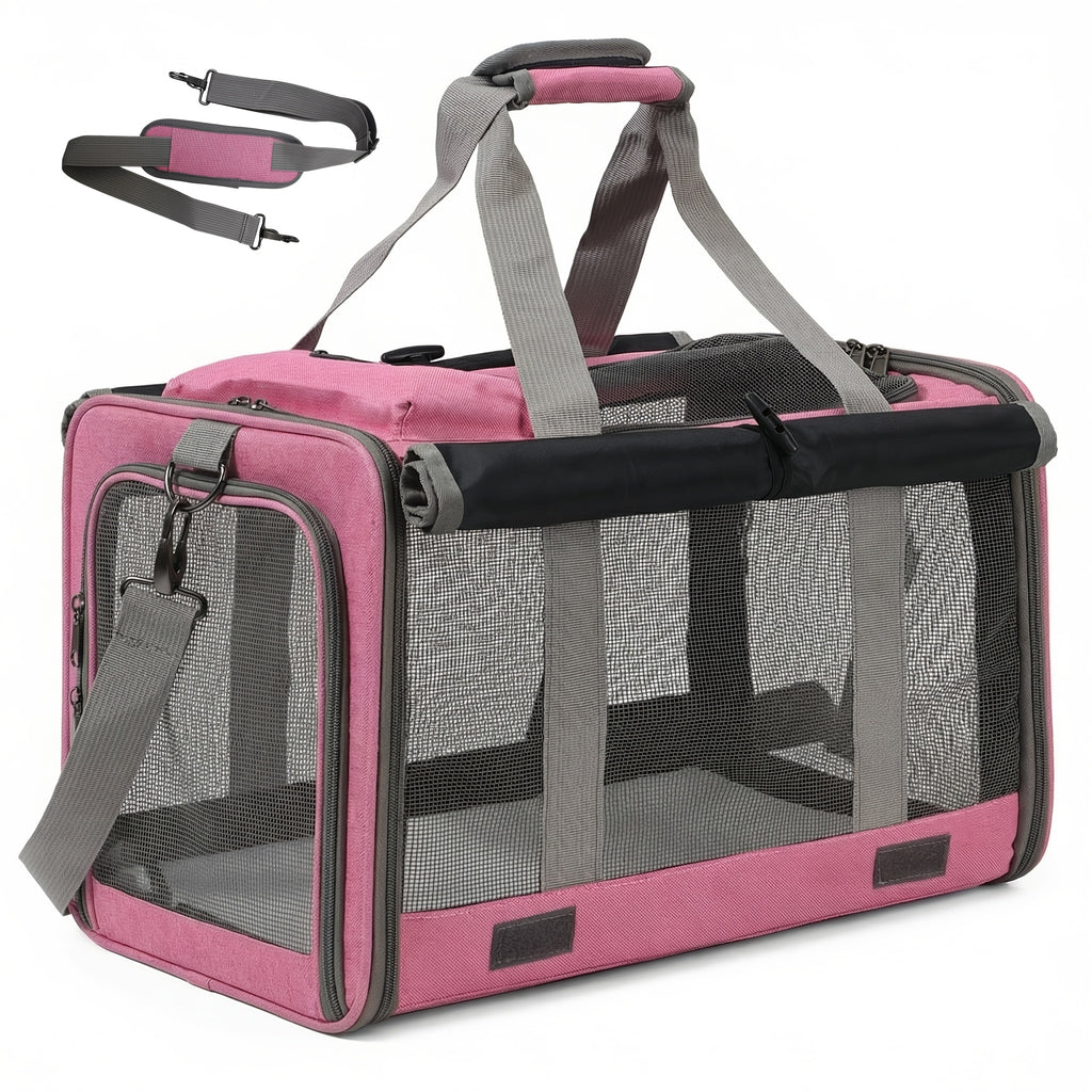 Oxford Pet Carrier for Cats and Small Dogs, Soft-Sided Collapsible Travel Bag with Breathable Design, Privacy Features and Optional Collar Set