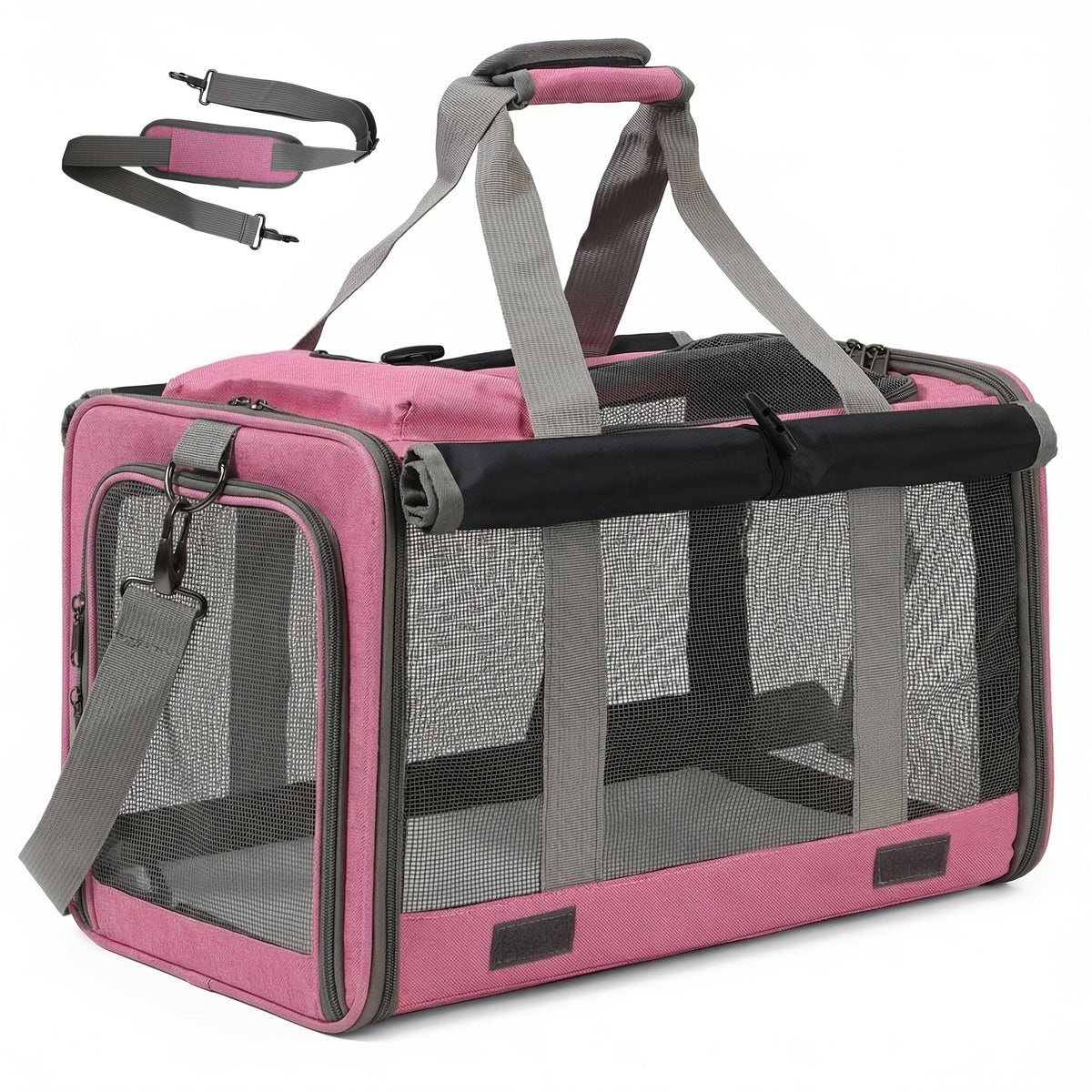 Oxford Pet Carrier for Cats and Small Dogs, Soft-Sided Collapsible Travel Bag with Breathable Design, Privacy Features and Optional Collar Set