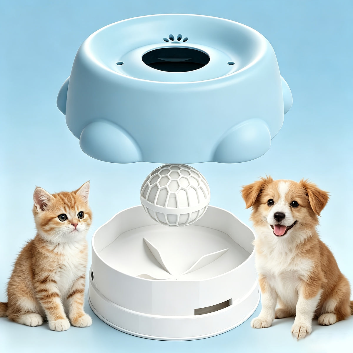 Cat Feeding Station with Food and Water Dispenser Options, Colorful Pet Feeder or Rolling Ball Slow Feeder Bowl for Everyday Indoor Meals