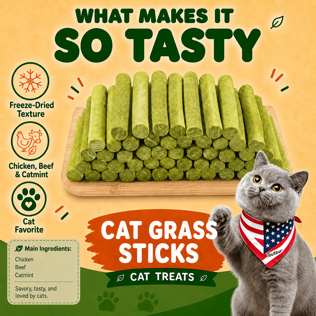 Crunchy Cat Treat Sticks with Chicken and Cat Grass, 2.93 oz Freeze-Dried Cat Snacks for Indoor Cats, Training Rewards and Food Topping
