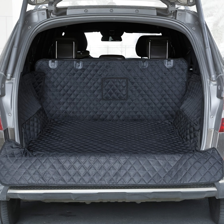 Dog Cargo Cover with Bumper Flap, Black Polyester Non-Slip Pet Trunk Mat for Compatible SUVs, Sedans and Vans, Everyday Travel Protector