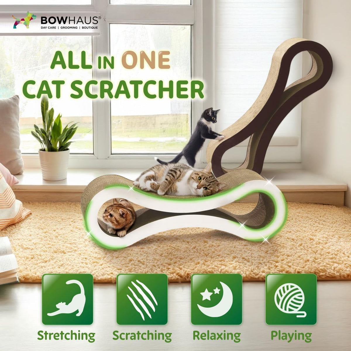 Infinity Cat Scratcher Lounger, 33.9-Inch Reversible High-Density Cardboard Scratching Bed for Indoor Cats, Five-Layer Design in Brown or White