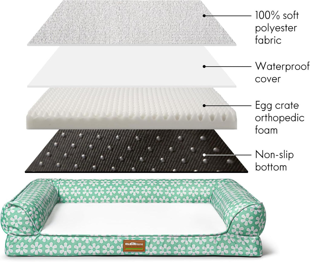 Dog Bed with Removable Bolsters, Egg Crate Foam Pet Sofa with Machine Washable Cover and Non-Slip Bottom, M L XL Sizes in Three Color Options