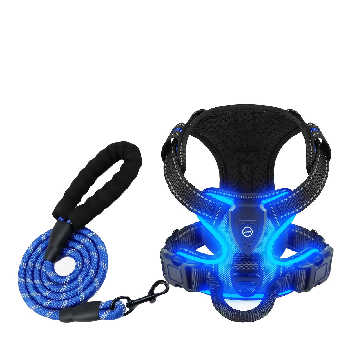 Light Up Dog Harness, Rechargeable LED Night Walking Vest with 3 Lighting Modes, Reflective Strips, Padded Mesh and Adjustable Straps, M L XL