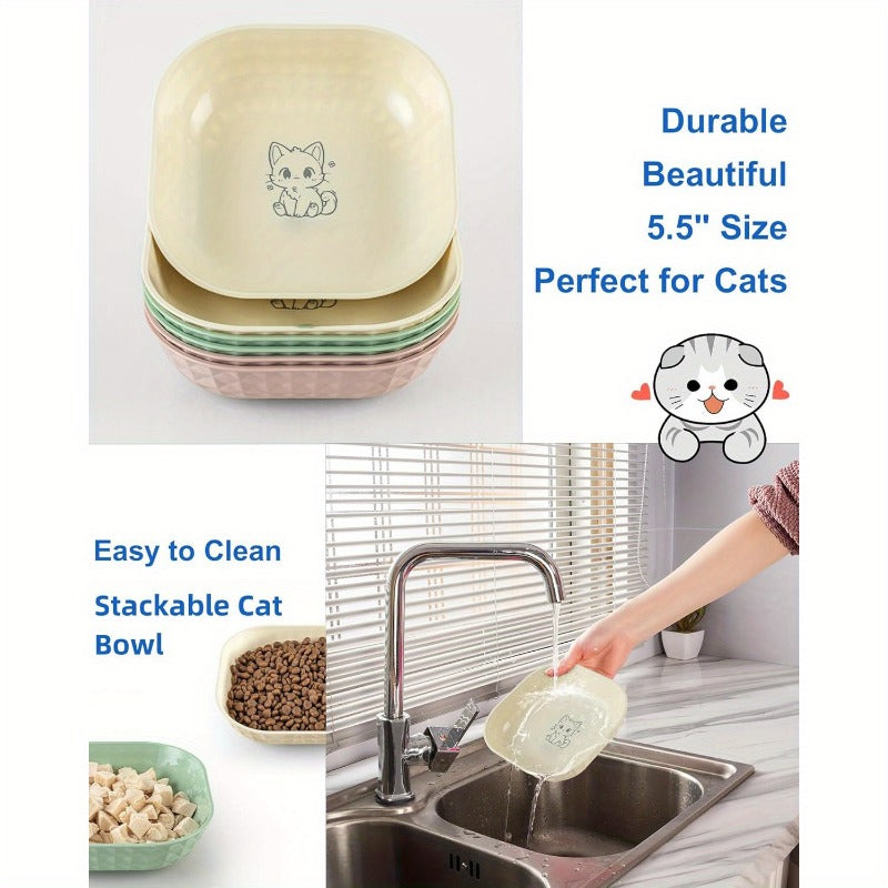 Shallow Cat Bowls 6-Piece Set, Non-Slip Wet Food Plates with Anti-Tip Design for Indoor Cat Feeding Routines, Mixed Random Colors