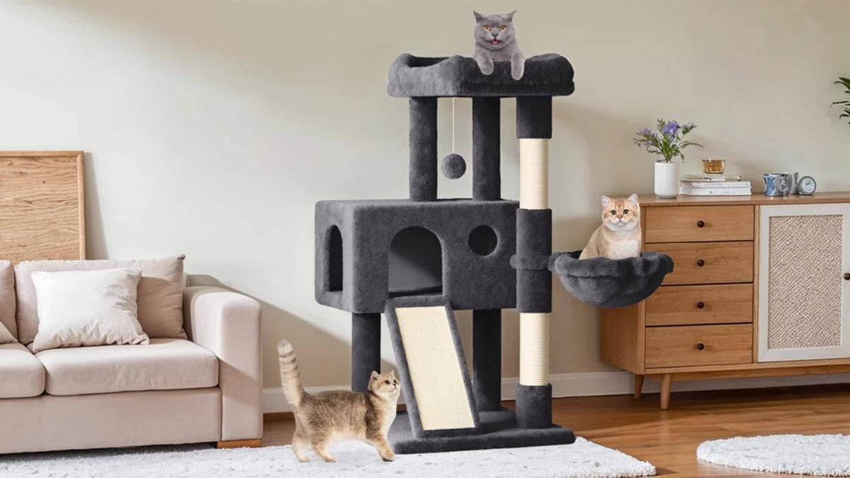 Cat Tree with Sisal Scratching Board, 36 Inch Multi-Level Indoor Cat Condo with Cozy Hammock, Padded Plush Perch and Scratching Posts for Kittens