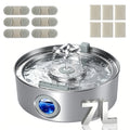 Dog Water Fountain 7L with Flower Head, 304 Stainless Steel Pet Drinking Dispenser with Water Level Window and Filter Bundle Options for Multi-Pet Homes