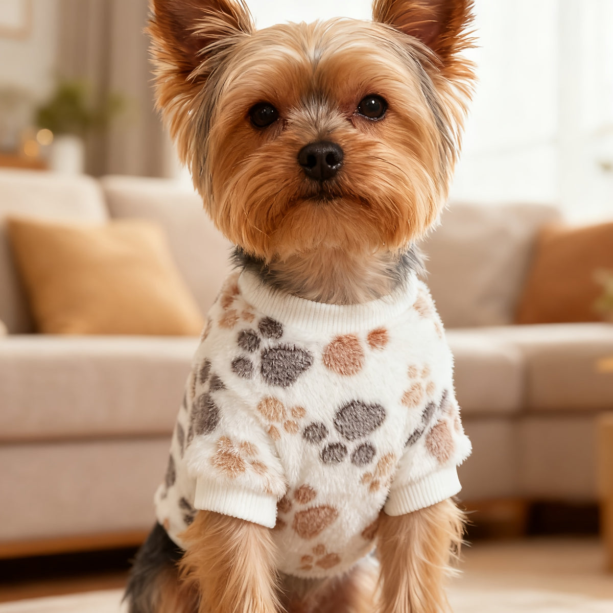 Warm Winter Dog Sweater for Small Medium Dogs, Soft Paw Print Puppy Cold Weather Outfit, Cozy Pet Apparel for Chihuahua Schnauzer Teddy Breeds, XS-XXL