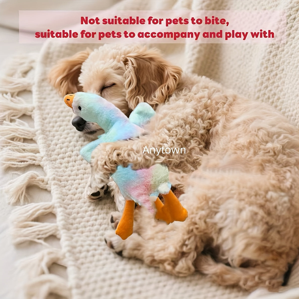 Goose Plush Pet Toy for Dogs and Cats, 19.69-Inch Soft Companion with Embroidered Eyes, Multicolored Tie-Dye, Grey or White for Gentle Play