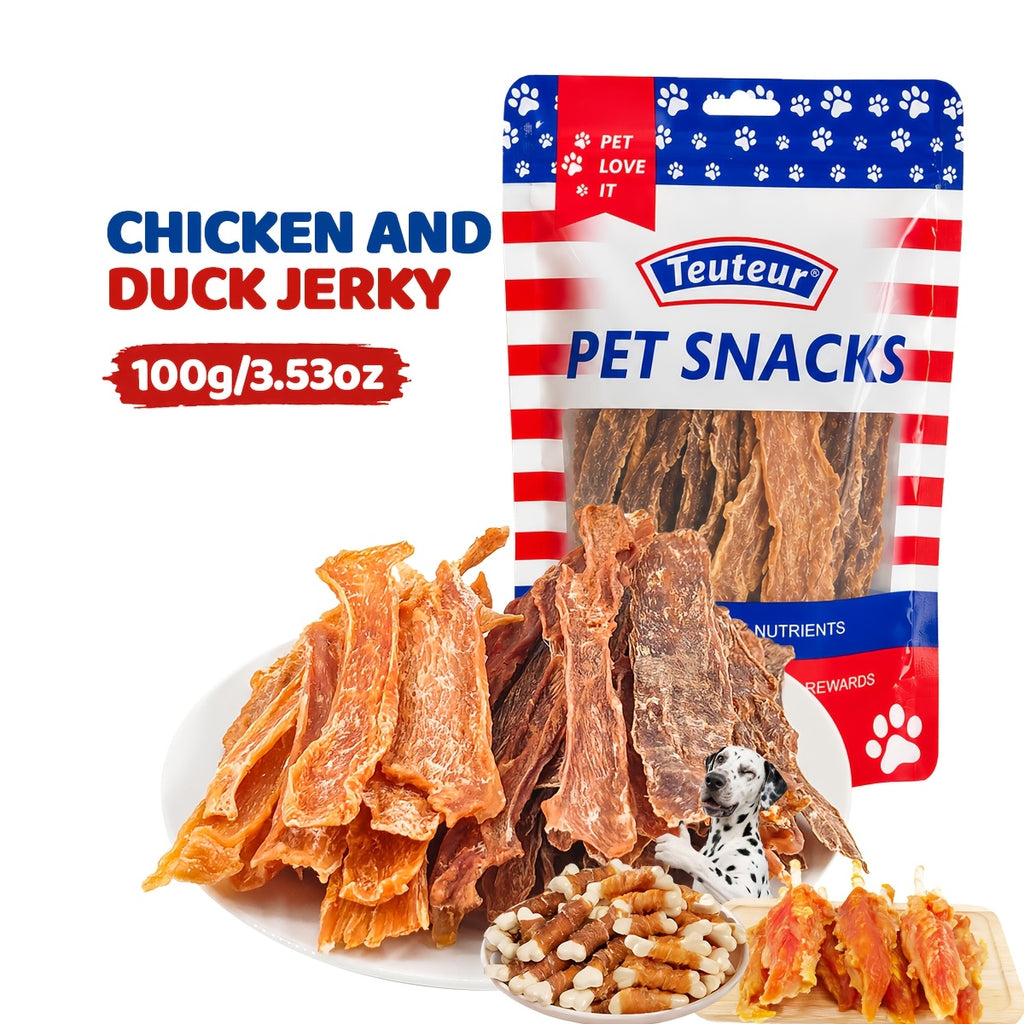 Dog Jerky Treat Variety Pack, Chicken and Duck Mixed Pack or Beef Strip Options for Supervised Training Rewards and Everyday Snack Time