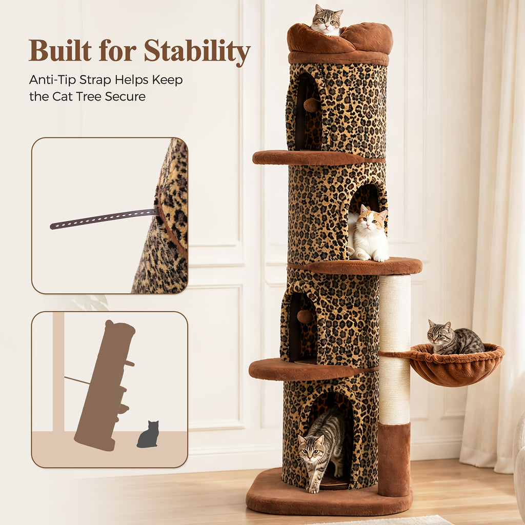 Forest Cat Tree Tower with Flower Top Perch, Indoor Climbing and Resting Furniture in 35.8, 56.3 or 68.5 Inch Height and Color Options