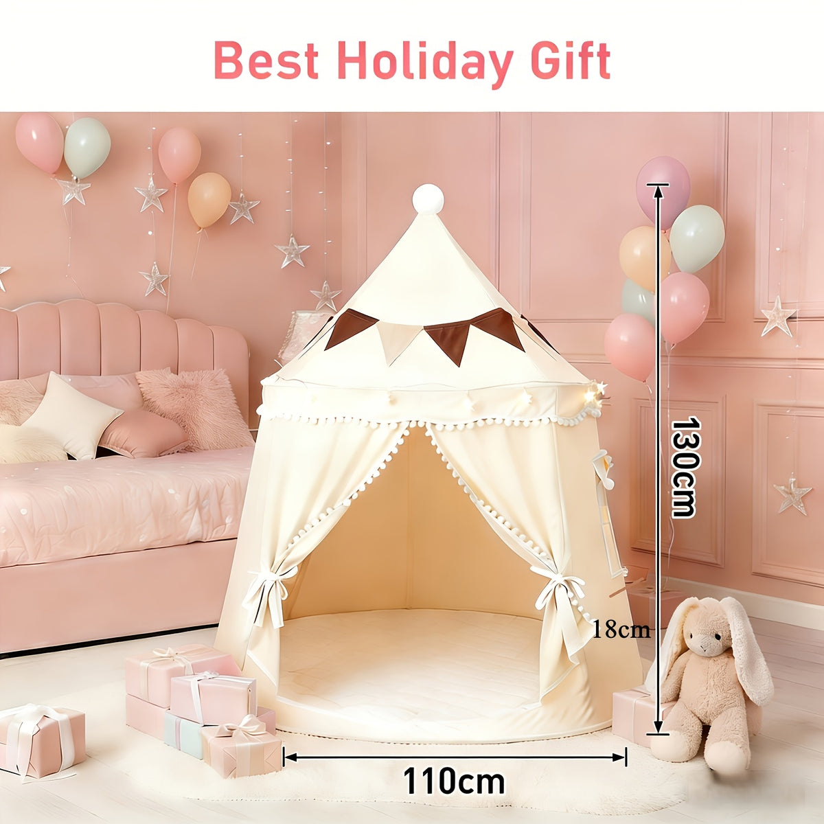 Pop Up Pet Tent for Dogs and Cats, Portable Dome Shelter with No Assembly for Camping and Road Trips, Basic or Mat, Star Lights and Flag Set