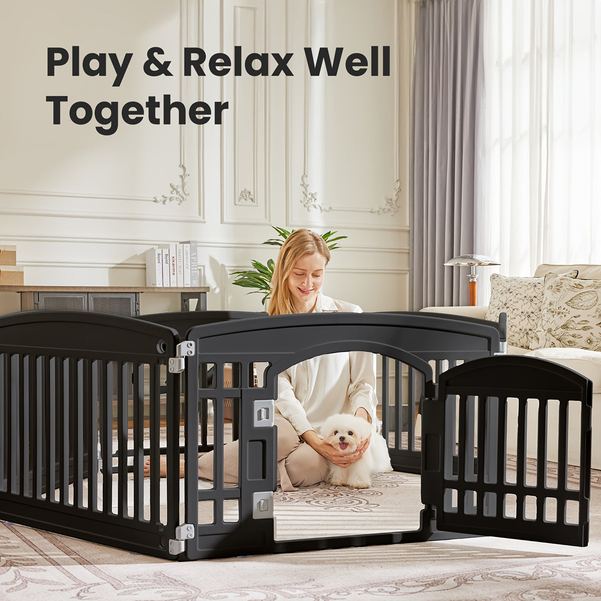 Foldable Dog Cage and Pet Enclosure with Tray, Black or White 4-Panel and 6-Panel Options Plus 36 Double-Door Style for Home and Travel Setup