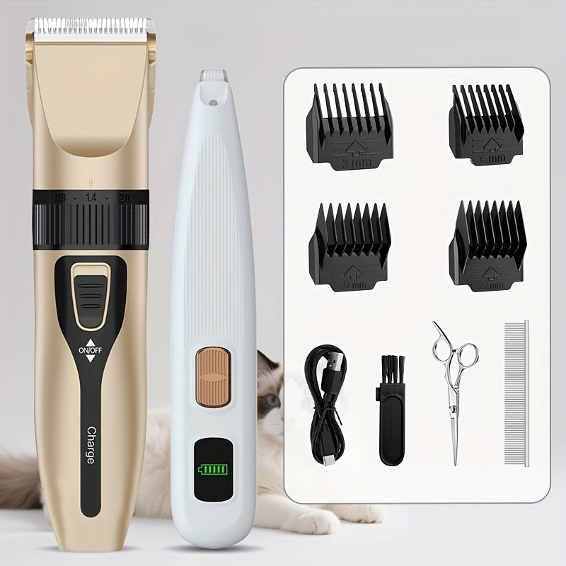 Quiet Dog Grooming Kit with Rechargeable Cordless Clippers, Electric Pet Hair Shaver for Dogs and Cats, Gold, White Kit or Gray Display Options