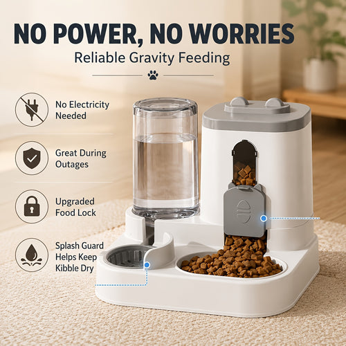 2-in-1 Cat Feeder and Water Dispenser, Non-Electric Gravity Food and Water Station for Cats and Small Dogs with Optional Cleaning Brush